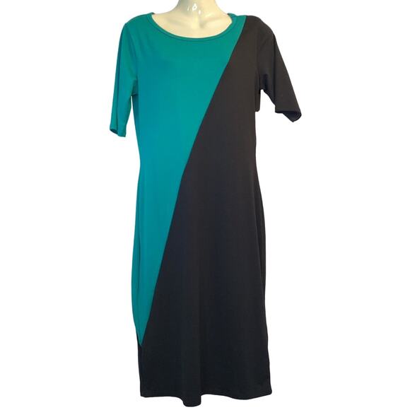 NWT Lularoe Julia Colorblock Pencil Dress Small Teal Black Stretch Jersey Knit - Picture 1 of 6